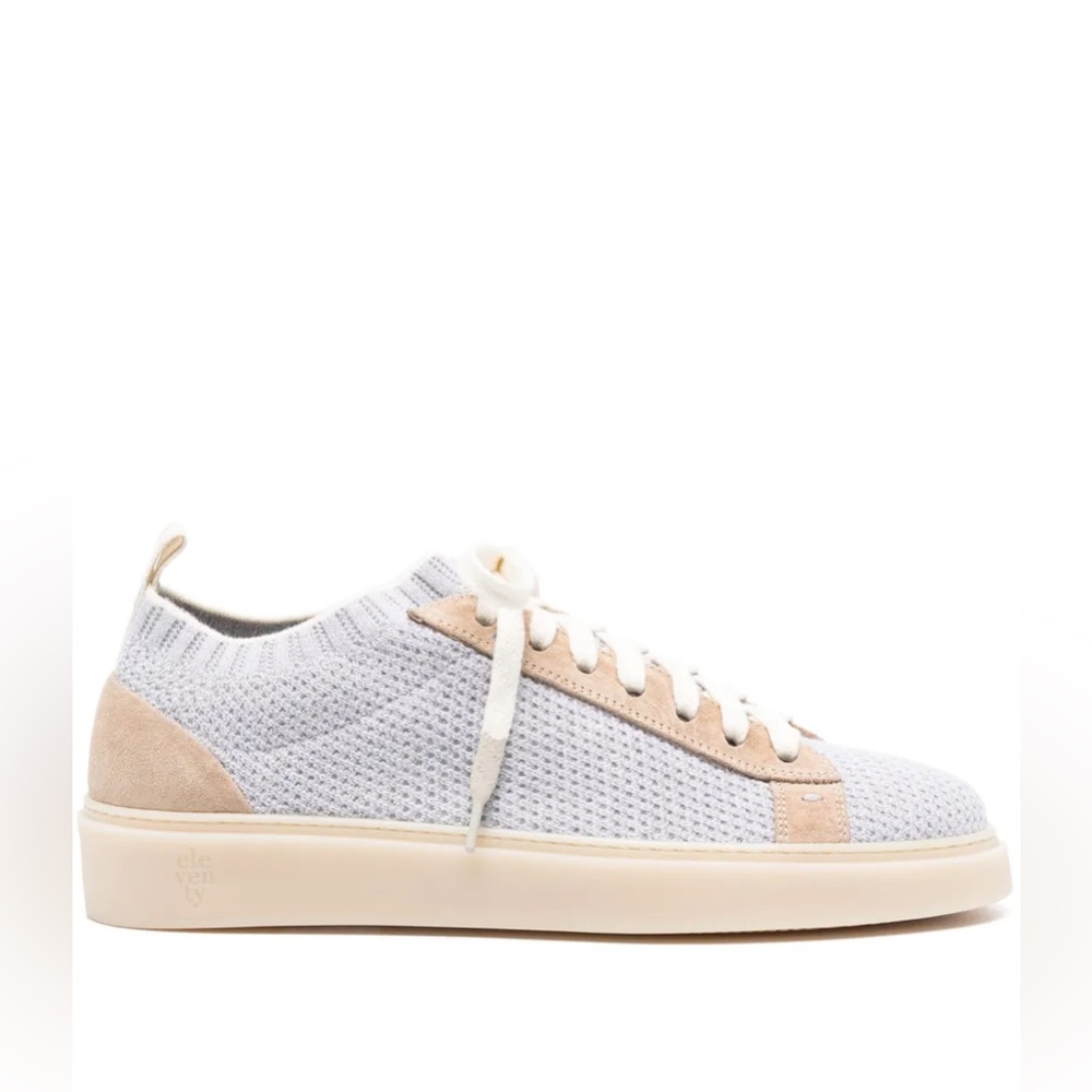 Eleventy Grey and Tan Knit Sneaker Shoe